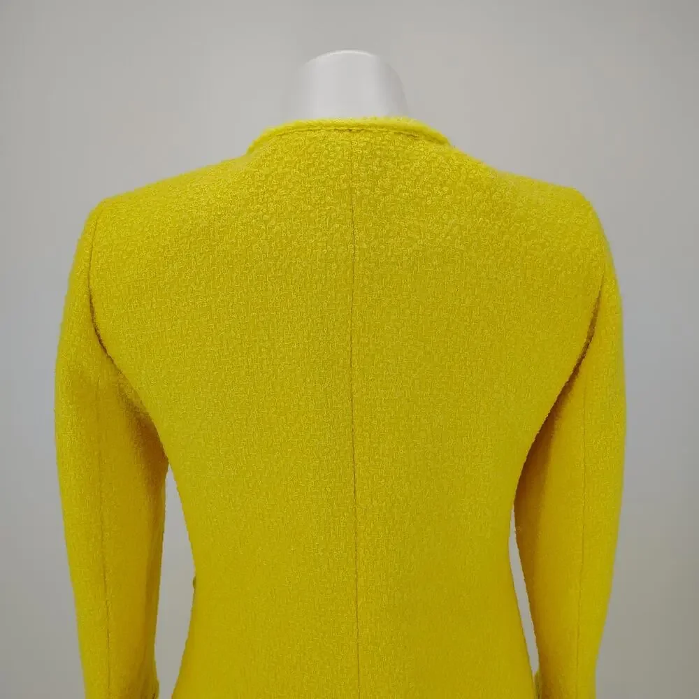 J.Crew Yellow Bouclé Long Lady Jacket & Mini Skirt Wool Blend Suit Set Size 4